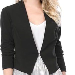 Allegra K Women's Work Office Suit Collarless Casual Cropped Blazer Jacket
